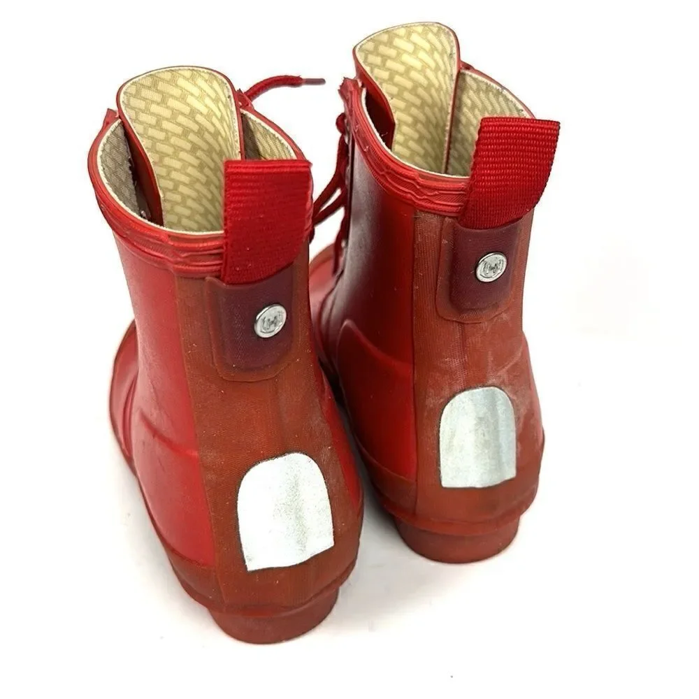 Hunter Kids Red Thurloe Rain Boots Lace Up US 2M 3F